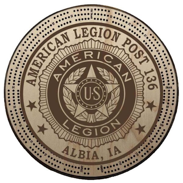 American Legion | Engraved | C1: Post #, Post City, State | Cribbage Board