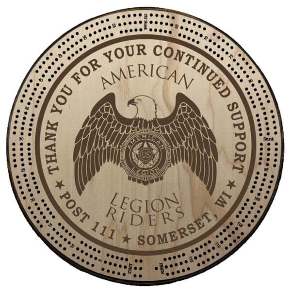 Riders | Engraved | C4: "Thank You", Post #, City, State | Cribbage Board